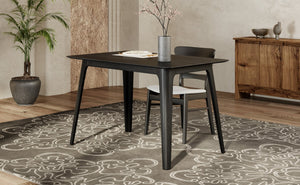 English Elm [video] Mid-century Modern Dining Table Rubberwood Splayed Legs Faux Grain Top Seats Four N759P222557B