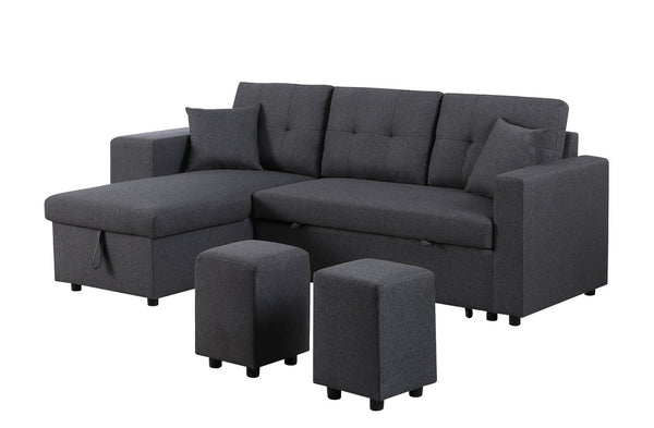 English Elm Dino Linen Tufted Sleeper Sectional with Reversible Chaise Storage and Two Ottomans Dark Gray B2749S00201