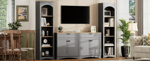 English Elm On-Trend 3-Piece Rustic Farmhouse Entertainment Center For Tvs Up To 70", Versatile Storage Solution N721S000045E-GIGA