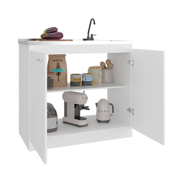 English Elm Utility Sink Base Cabinet with Two Doors Shelved Storage White Oak Laundry Room B097S00257