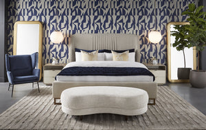 Sunpan Kayden Nightstand: Timeless Light Wash Acacia Wood Design with Oyster Shagreen Drawers & Brass Hardware