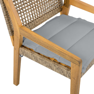 English Elm Modern Acacia Wood Outdoor Dining Set with Wicker Armchairs for Patio or Deck N770PS597R192