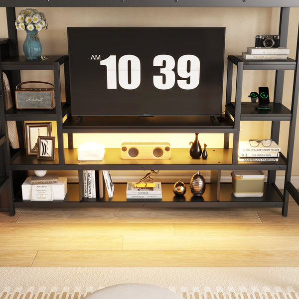 English Elm Full Size Metal Loft Bed With Integrated Tv Stand, Staircase & Wardrobe - Perfect For Kids & Teens! W2593S00012