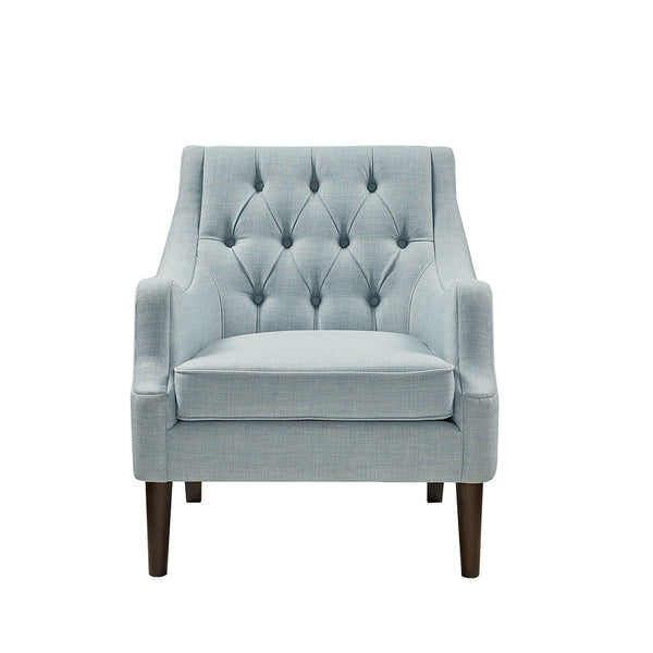 JLA Home Madison Park - Button Tufted Accent Chair with Plush Removable Cushion, Solid Morocco-Finish Wood Legs for Elegance and Comfort Dusty Blue MP100-0891