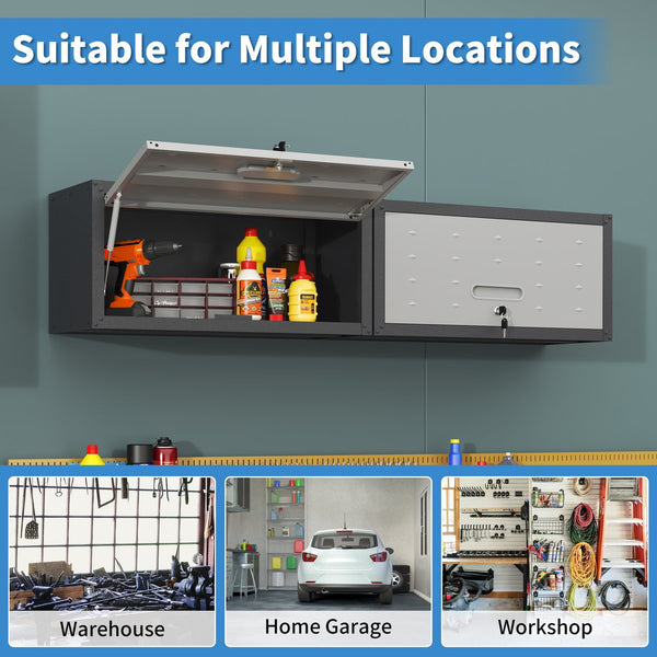 English Elm Heavy Duty Wall Mounted Steel Cabinet Locking Lift Door Garage Workshop Storage Black+ Gray T2398P236483