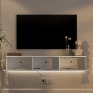English Elm Floating Wall Mounted Tv Stand with Led Lighting Modern Media Console for Large Screens W1321P405330