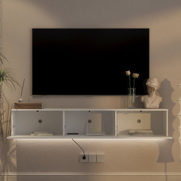 English Elm Floating Wall Mounted Tv Stand with Led Lighting Modern Media Console for Large Screens W1321P405330