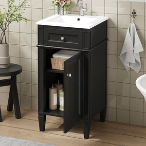 English Elm 16-inch French Style Freestanding Vanity Set with Ceramic Sink and Soft Close Cabinet Black N710P405388B