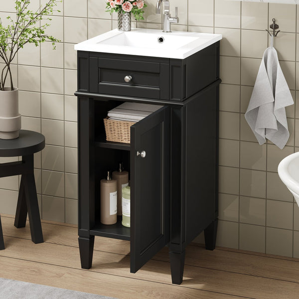English Elm 16-inch French Style Freestanding Vanity Set with Ceramic Sink and Soft Close Cabinet Black N710P405388B