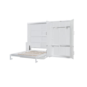 English Elm Queen Murphy Bed with Wardrobe Cabinet Hydraulic Lift Mdf Space Saving Wall Unit White LP000581AAK