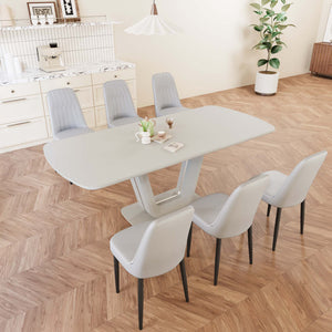 English Elm 62.99-78.74" Expandable Dining Table Set For 2-8 With 6 Padded Chairs, Modern U-Shaped Design & Comfort W2189S00720
