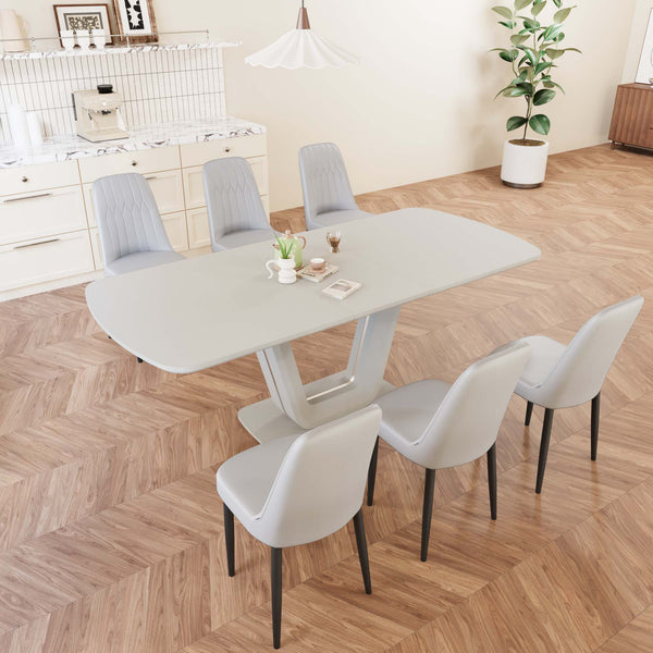English Elm 62.99-78.74" Expandable Dining Table Set For 2-8 With 6 Padded Chairs, Modern U-Shaped Design & Comfort W2189S00720
