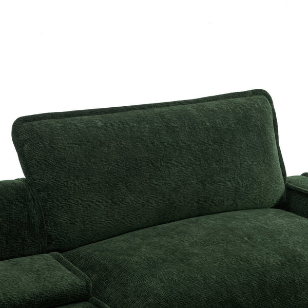 English Elm 111" Chenille Sectional Sofa with Storage Ottomans Usb Charging and Cup Holders N719P292719F