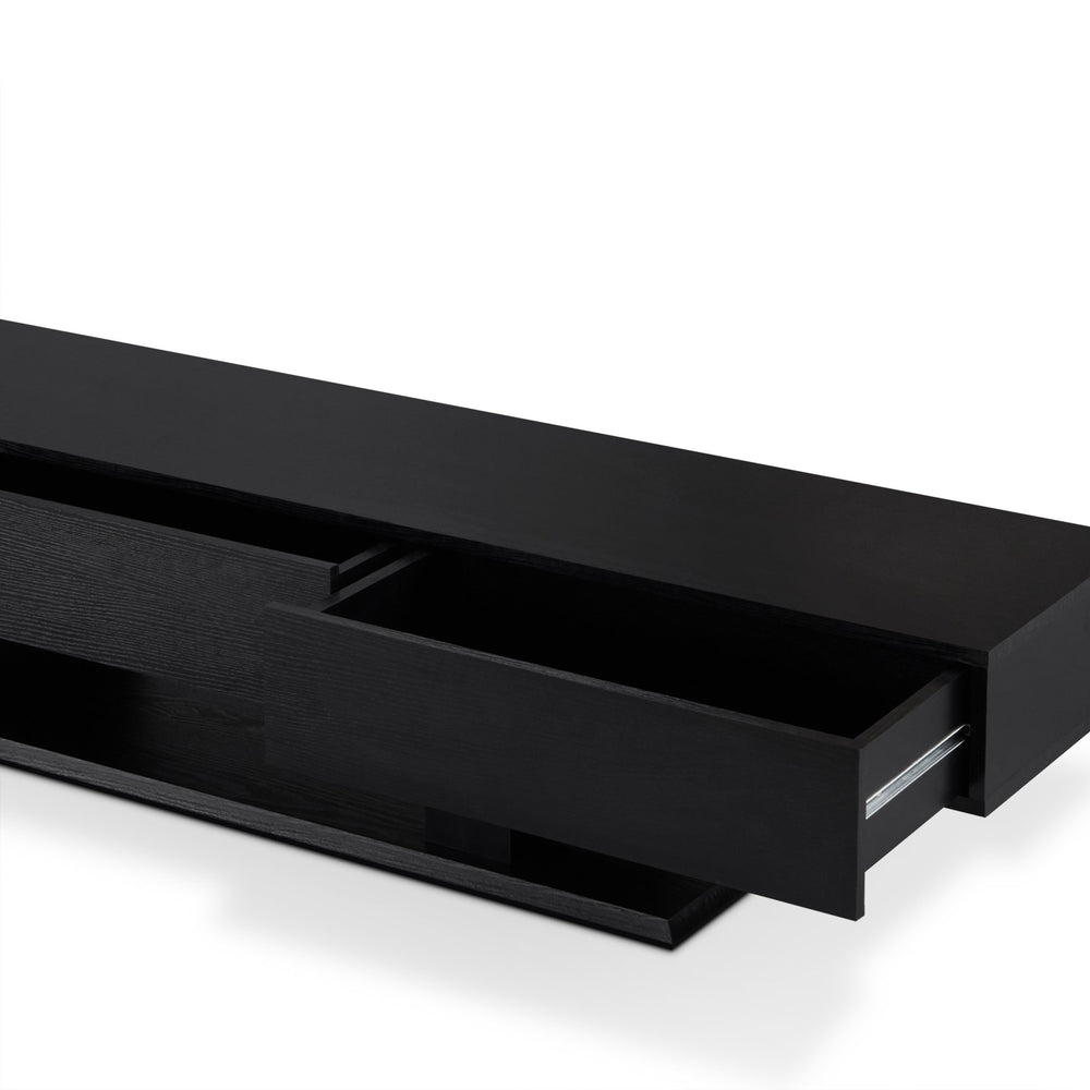 English Elm Follian Black Finish TV Stand with 3 Drawers, Open Shelf, Ball-Bearing Glides for 50" TVs — Modern B2726P255763