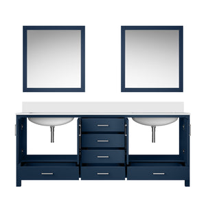 English Elm Navy Double Bath Vanity 80" W x 22" D with White Quartz Top, Soft-Close Drawers, 30" Mirrors, Ample Storage B2731S00845