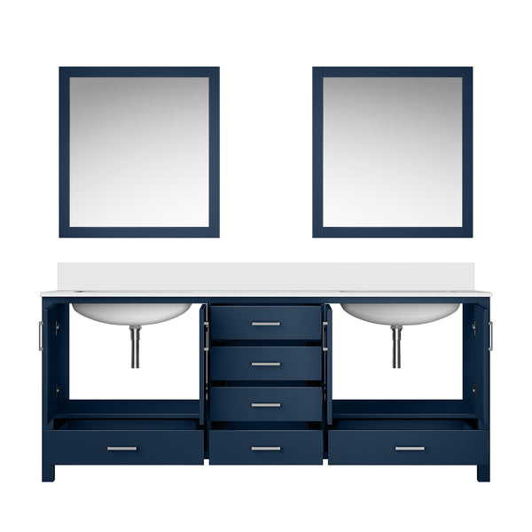 English Elm Navy Double Bath Vanity 80" W x 22" D with White Quartz Top, Soft-Close Drawers, 30" Mirrors, Ample Storage B2731S00845