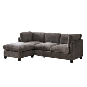 English Elm 96.5" L-shaped Chenille Sectional with Storage Ottoman Eucalyptus Frame Living Room Gray W1097S00280