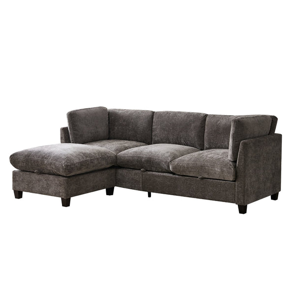 English Elm 96.5" L-shaped Chenille Sectional with Storage Ottoman Eucalyptus Frame Living Room Gray W1097S00280