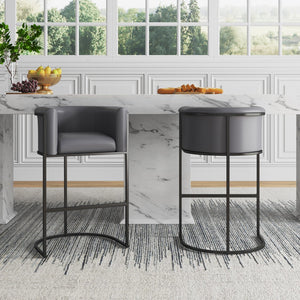 English Elm Cosmopolitan Metal Upholstered Barstool with Geometric Frame, Faux Leather Seat, High-Density Foam Comfort Grey B365P398469