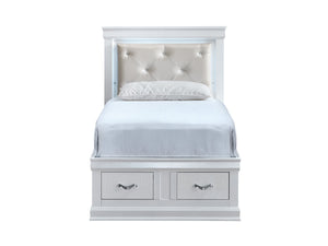 English Elm Lorana Glam Twin Storage Bed with Led Lighting and Tufted Faux Leather Headboard White B078S00694