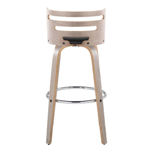 English Elm Cosini 30" Mid-Century Modern Barstool Set Of 2 With Swivel, Chrome Footrest & Faux Leather Comfort B202S00513