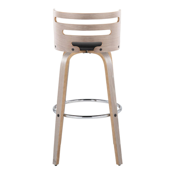 English Elm Cosini 30" Mid-Century Modern Barstool Set Of 2 With Swivel, Chrome Footrest & Faux Leather Comfort B202S00513