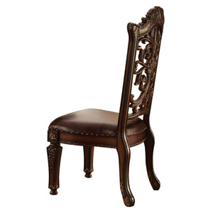 English Elm Brown Side Chairs Set Of 2 - Elegant Nailhead Trim, Floral Design, Comfortable Pu Seats For Dining B062P209284