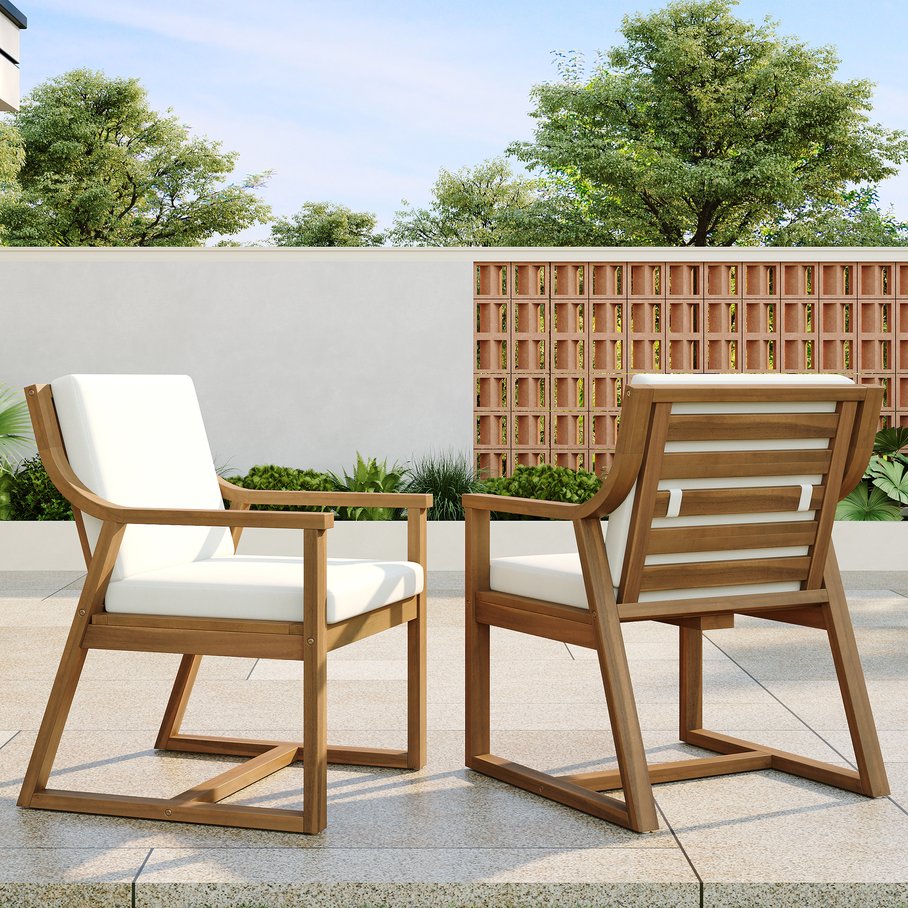 English Elm Trexm Acacia Wood Outdoor Dining Armchairs with Cushions for Patio Garden Light Teak N715P404282D