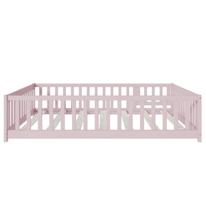 English Elm Twin Solid Rubberwood Floor Bed with Full Perimeter Safety Rails for Toddler Rooms Pink W504P296791