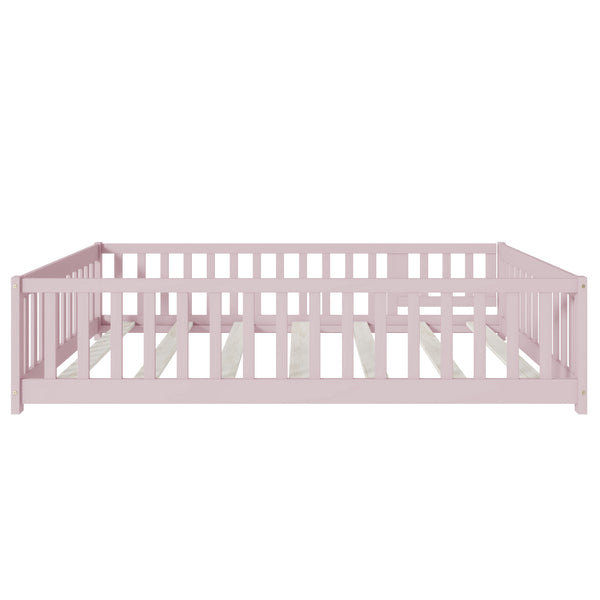 English Elm Twin Solid Rubberwood Floor Bed with Full Perimeter Safety Rails for Toddler Rooms Pink W504P296791