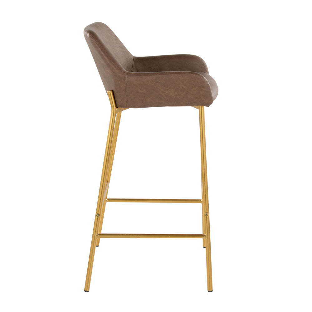 English Elm Daniella 30" Fixed-Height Barstool Set In Luxe Espresso Faux Leather & Glam Gold Metal Frame, 2 Pcs B202S00549