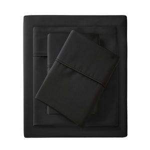 English Elm 4 Pcs Queen Sheet Set - Luxurious Black Cotton-Blend Bedding, Soft & Wrinkle-Resistant Comfort B035P319688