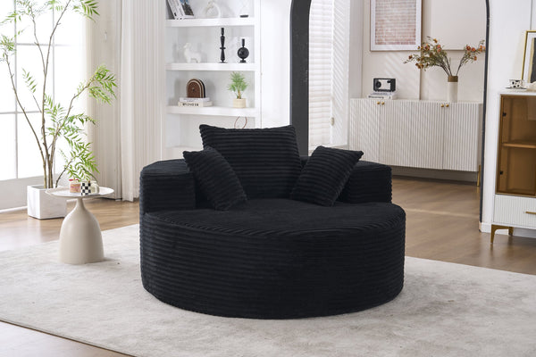English Elm Accent Round Swivel Lounge Chair Corduroy Upholstered Oversized Seat for Bedroom or Living Room Black W1752P422109