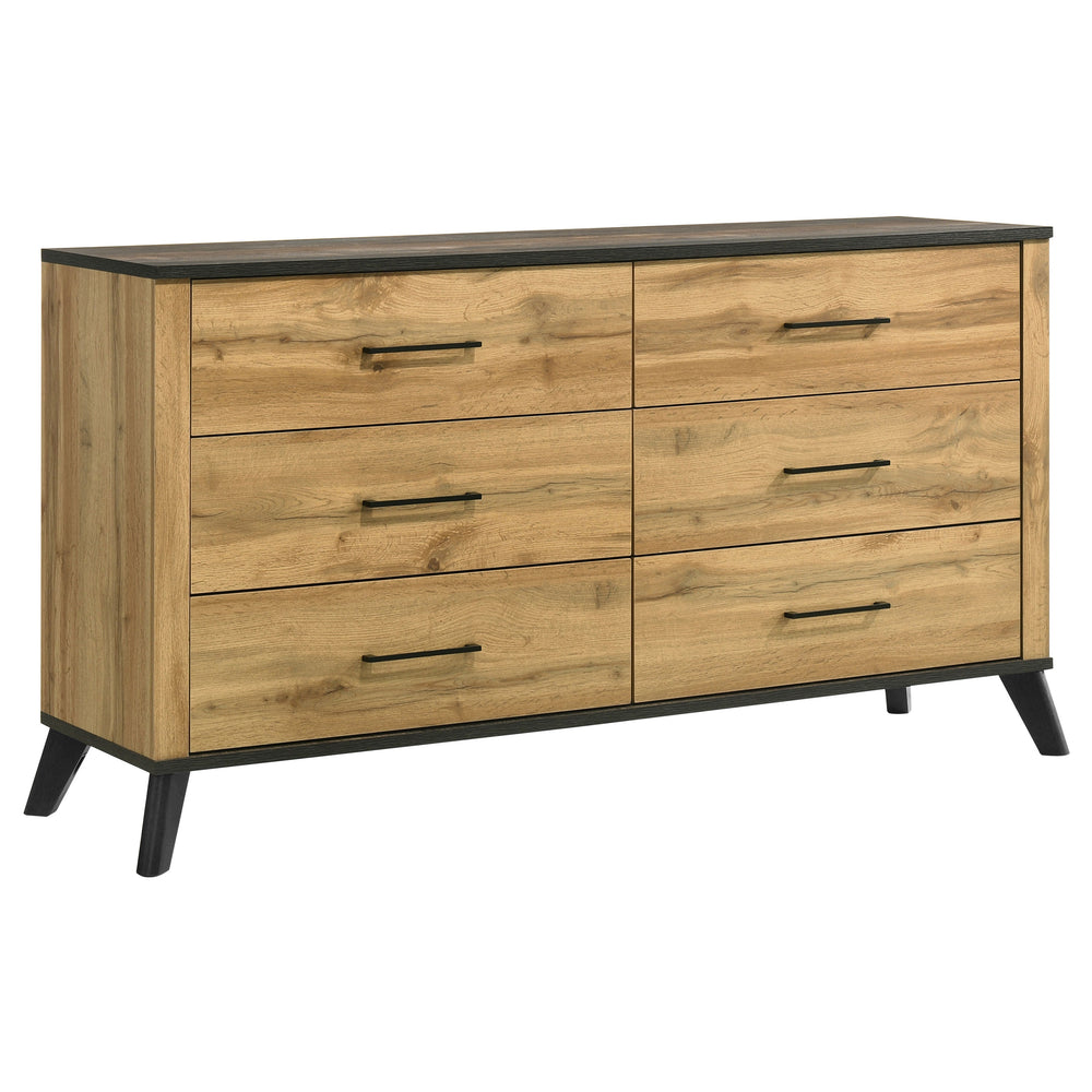 English Elm Fraser Rustic Two-Tone Pine 6-Drawer Dresser Cabinet with Weathered Brown Top, Splayed Legs, 60" B062P378459