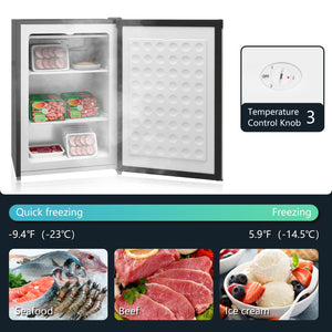 English Elm Homcom Compact Upright Freezer 3 Cu Ft with Adjustable Thermostat for Dorm Apartment Silver W2225P200390