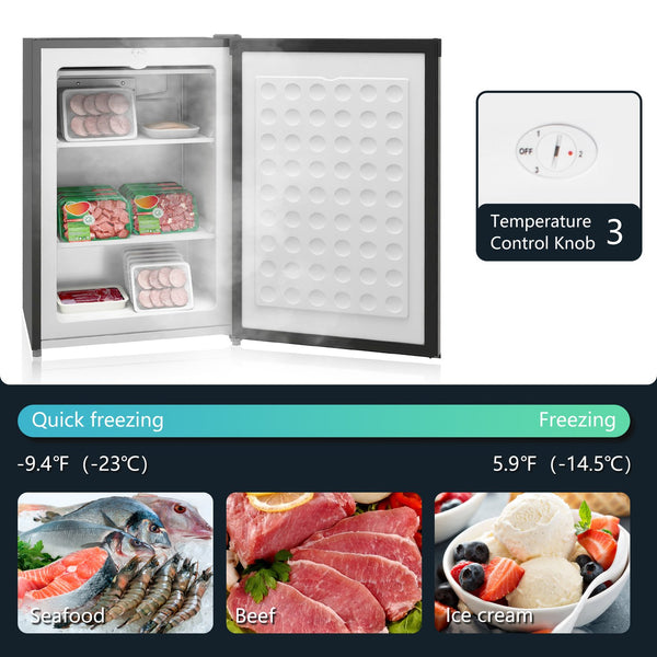 English Elm Homcom Compact Upright Freezer 3 Cu Ft with Adjustable Thermostat for Dorm Apartment Silver W2225P200390