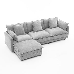 English Elm Beige Chenille Sectional Sofa with Modular Ottoman for Living Room or Studio Gray W2603S00008