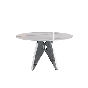 English Elm 53" Round Marble Dining Table - Elegant Silver Stainless Steel Base For 6, Perfect For Modern Spaces W1535S00389