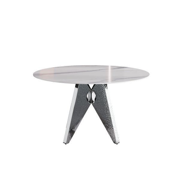 English Elm 53" Round Marble Dining Table - Elegant Silver Stainless Steel Base For 6, Perfect For Modern Spaces W1535S00389