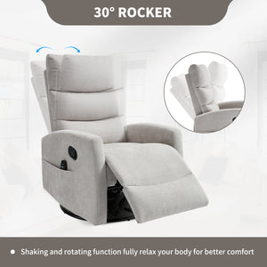 English Elm Heat Massage Rocker Recliner with Swivel Base and Vibration Nodes for Living Room W3224P322250