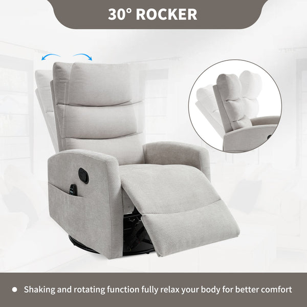 English Elm Heat Massage Rocker Recliner with Swivel Base and Vibration Nodes for Living Room W3224P322250