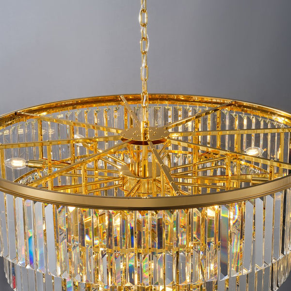 English Elm 48-Inch Gold Tiered Crystal Chandelier — 45-Light E12, 580 Crystal Rods, Mirror Finish, Dramatic Foyer Statement W2869S00030