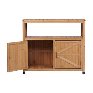 English Elm Wooden Solid Bar Height Buffet Cabinet with Slatted Panels for Patio or Dining Room W2640P330336