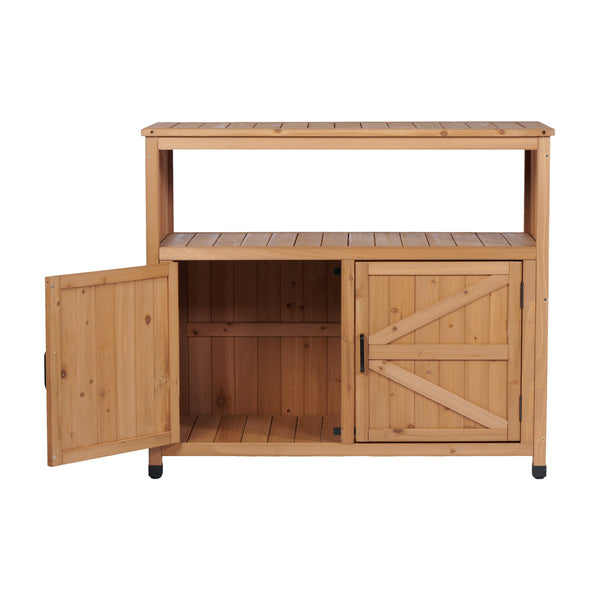 English Elm Wooden Solid Bar Height Buffet Cabinet with Slatted Panels for Patio or Dining Room W2640P330336