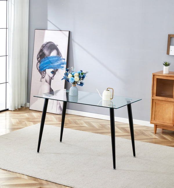 English Elm Glass Dining Table - Modern 130X80 Cm Tempered Glass Top For 4, Easy Assembly & Chic Design W370S00052