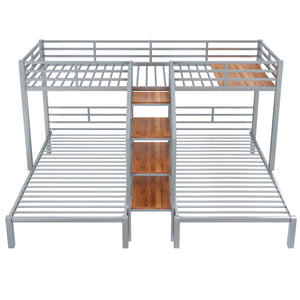 English Elm Metal Triple Bunk Bed Space-Saving Twin over Twin & Twin Design with Staircase Storage Shelves, Durable Metal Frame Silver GX001115AAN