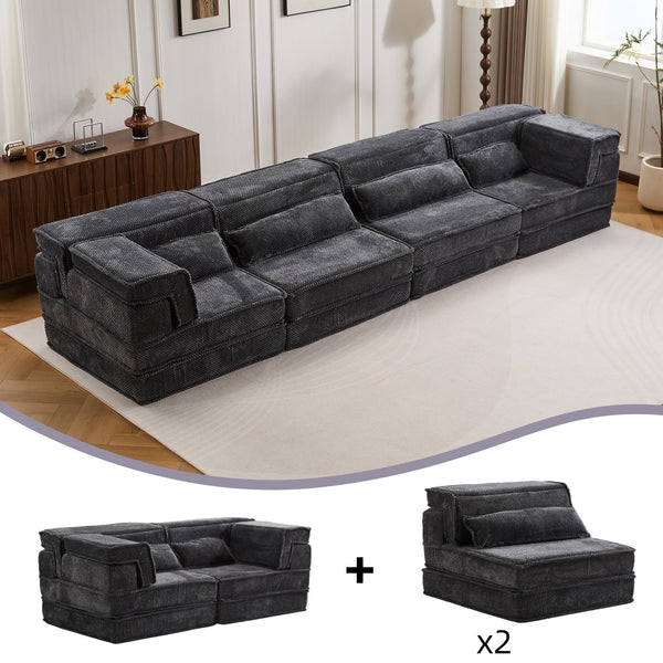 English Elm Compression Modular Floor Sofa Bed - Cozy, No Assembly, Soft Fleece, Versatile 4-Seater With Pillows! W3723S00033