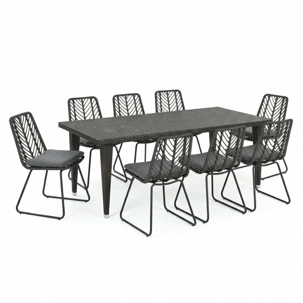 English Elm 9 Piece Outdoor Wicker Dining Set Seats 8 with Iron Frame Pe Rattan Patio Table N762S000023AAE