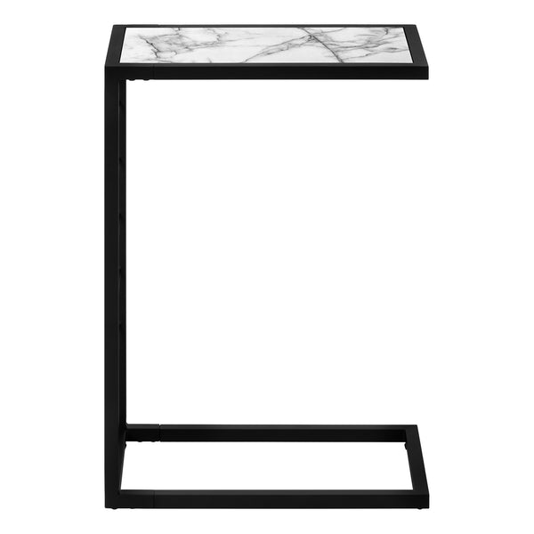 English Elm Accent Table - Modern C-Shaped Design With White Marble Look Top & Black Metal Base For Any Room B2710P219255