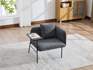 English Elm Leisure Linen Accent Chair with Built-in Side Table Pockets and Lumbar Pillow Modern Dark Gray W395P453309
